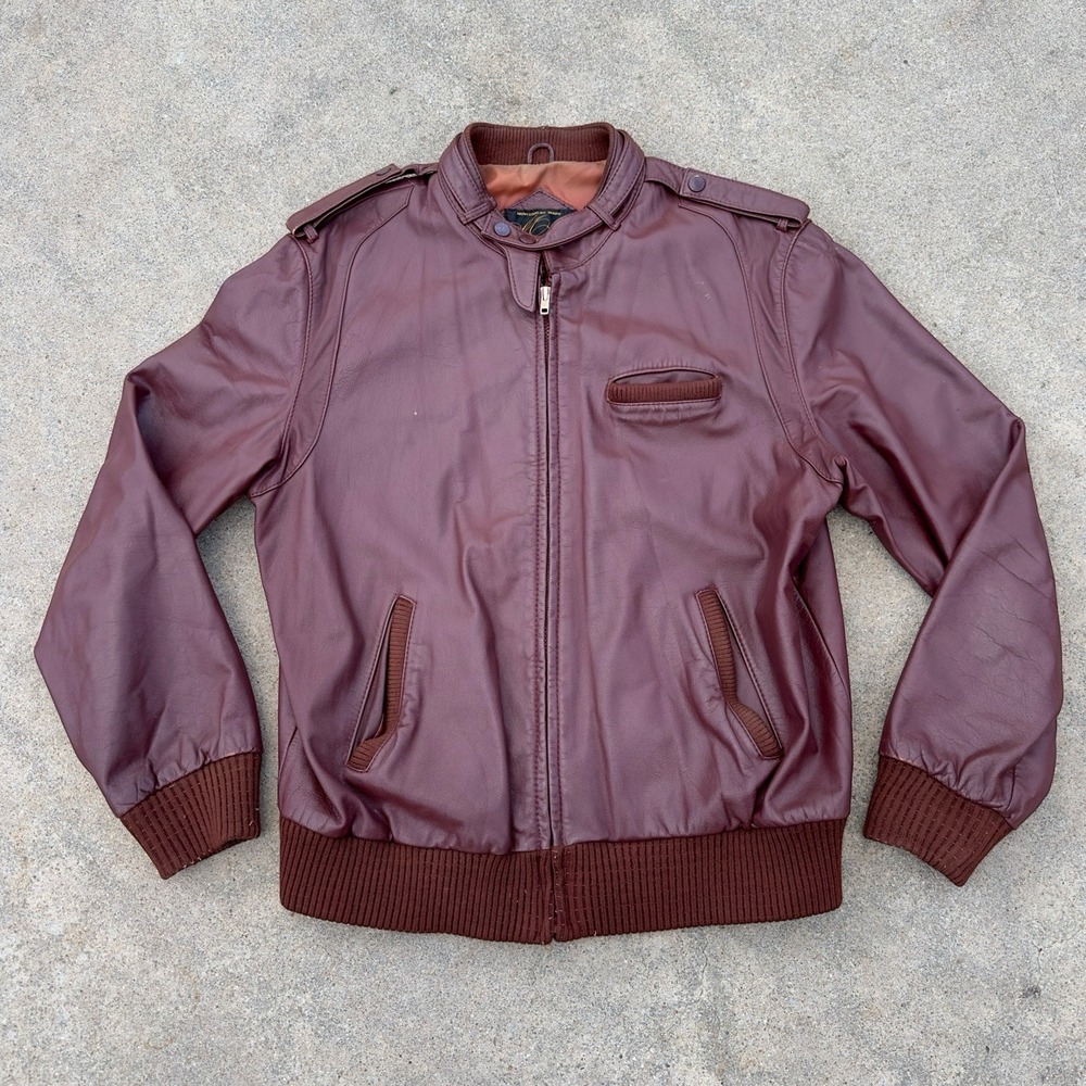 VTG Montgomery‎ Ward Leather Bomber Jacket Men's Size 44 Cowhide Oxblood Red 70s
